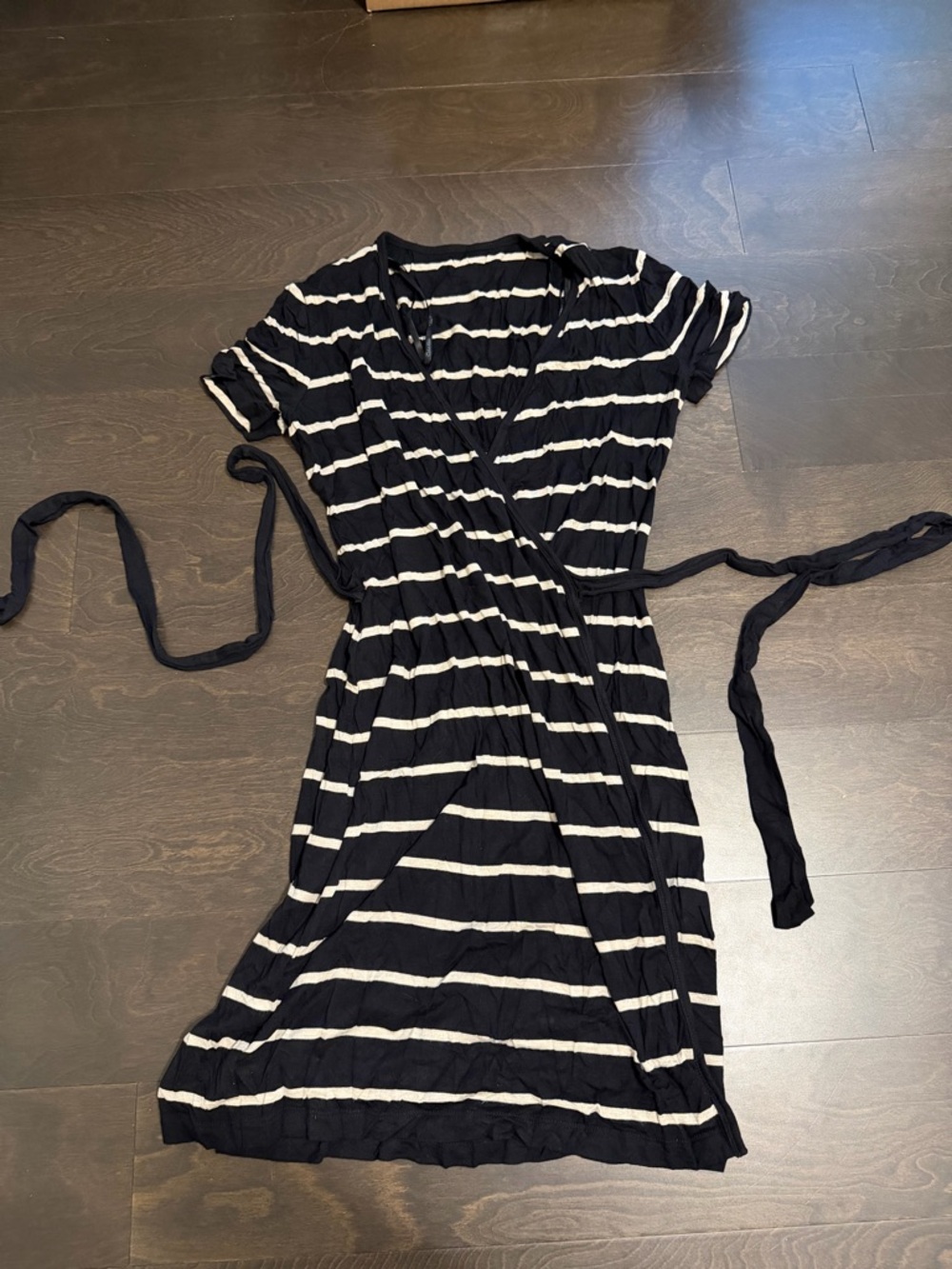 Calvin Klein Black and White Striped Wrap Mini Dress
